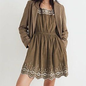 NWT Embroidered Corduroy Square-Neck Mini Dress in Small